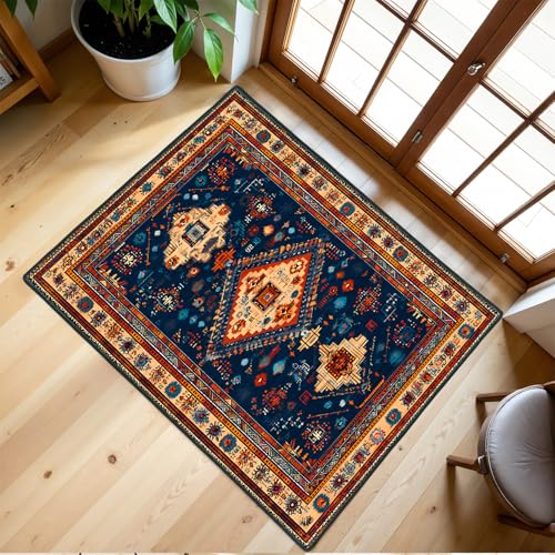 CRYSLOVE Tapis Court Poils Doux, 120x170 cm, Style Cachemire Vintage, Anti-Poussière, pour Salon, Chambre, Bureau (Ethnique géométrique)