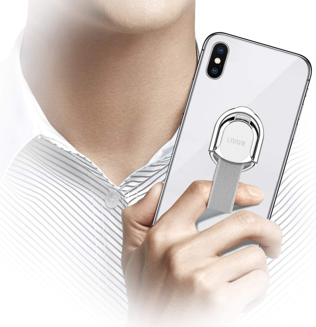 Magnetic Phone Ring Holder, Removable Ergonomic Finger Loop Kickstand with Strap, Phone Gripper for Back of Phone Cases, Compatible with Wireless Charging