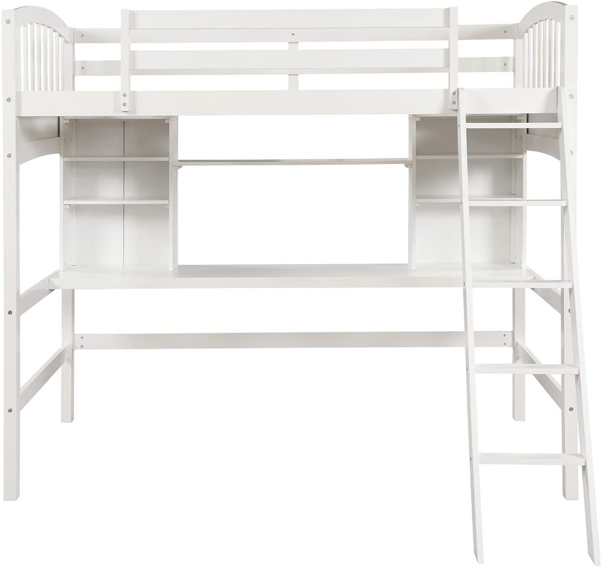 Harper & Bright Designs Twin Loft Bed with Desk, Solid Wood Twin Size Loft Bed Frame with Shelves, Bedroom Furniture, White