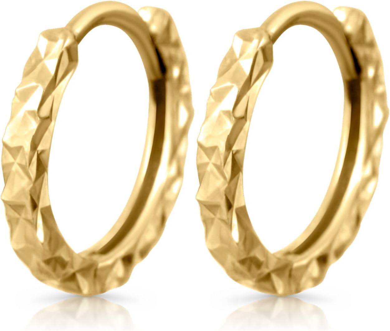 10K Solid Gold Dainty Huggie Hoop Earrings, Diamond Cut Real Gold Hoop Earrings, Small Huggie Hoops - Serena Sparkles