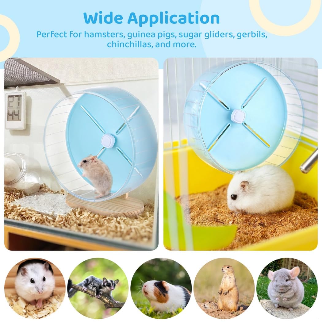 Rueda para hámster de 10.2 pulgadas con soporte de madera, giratorio silencioso ajustable para jerbos, deslizadores de azúcar, chinchillas, cobayas