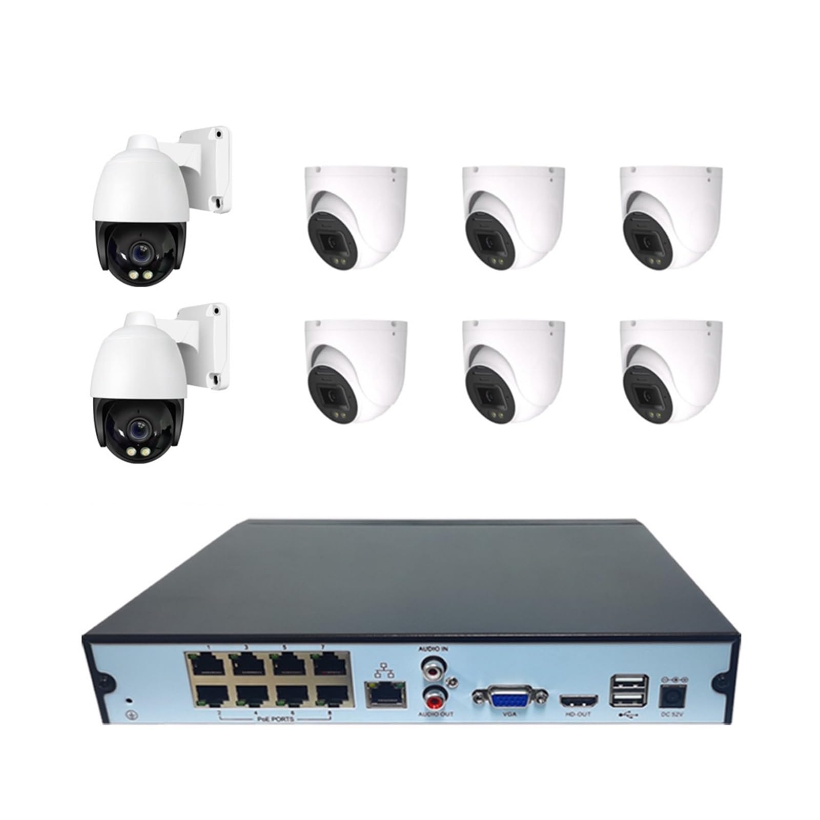 Zewnętrzne kamery bezpieczeństwa, 8Ch 4K 8MP PTZ + 6MP Dome Cctv System kamer bezpieczeństwa Zestaw do domowego nadzoru wideo Zewnętrzna kamera IP Wykrywanie humanoidalne do użytku wewnątrz i na zewną
