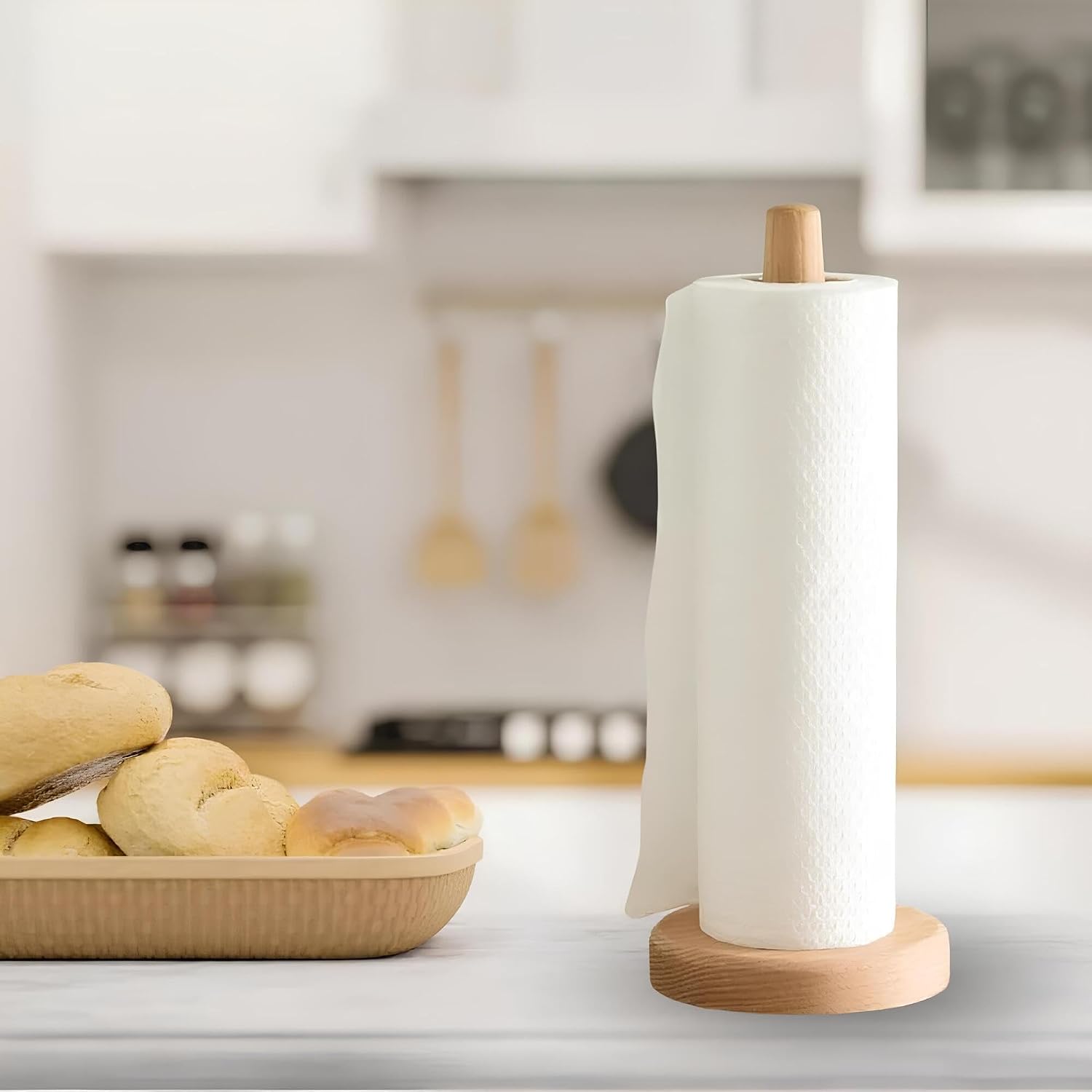 Suporte Porta Papel Toalha em Bambu Premium Sustentável – Utensílio Moderno e Funcional para Bancadas e Decoração de Cozinha