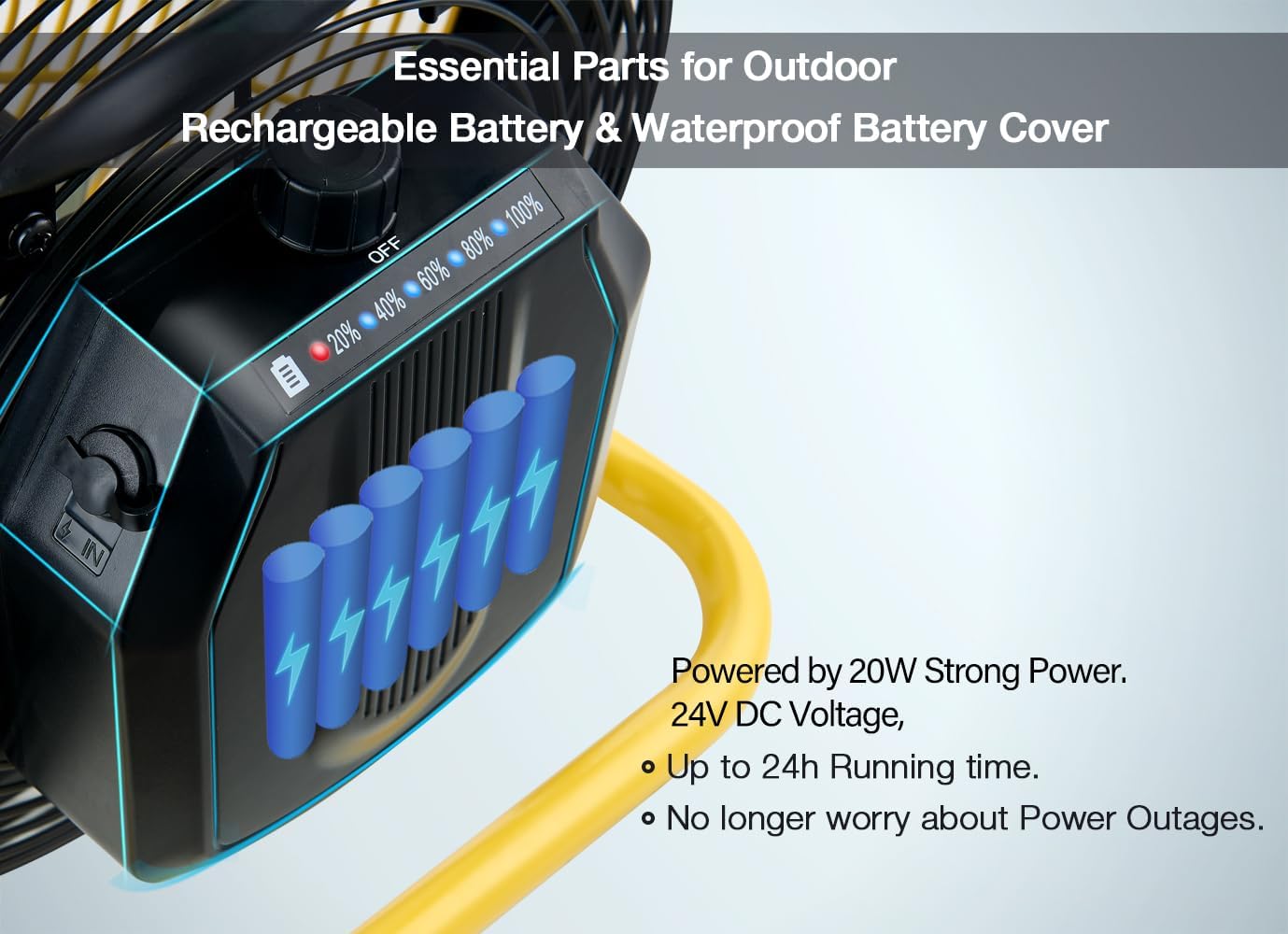 Geek Aire 12" Portable Battery Operated Fan with Metal Blade, 360 Vertical Tilt, 24h Run Time Cordless Fan for Camping Travel Tent Hurricane Home