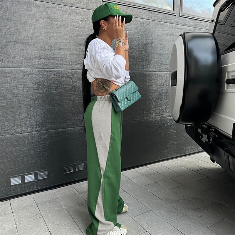 Women's Green Modern Wide Leg Flare Y2K Sweatpants3