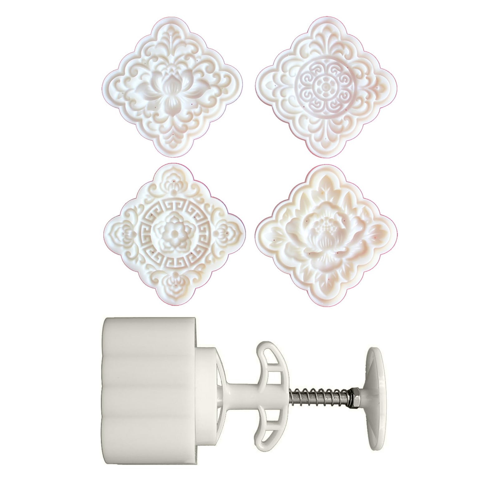 Oxxggkao 4 Stamps Square Floral Embossing Molds Hand Press Tool Baking Supplies Set for Homemades Cake Dessert and Pastries Square Flower Cake Molds