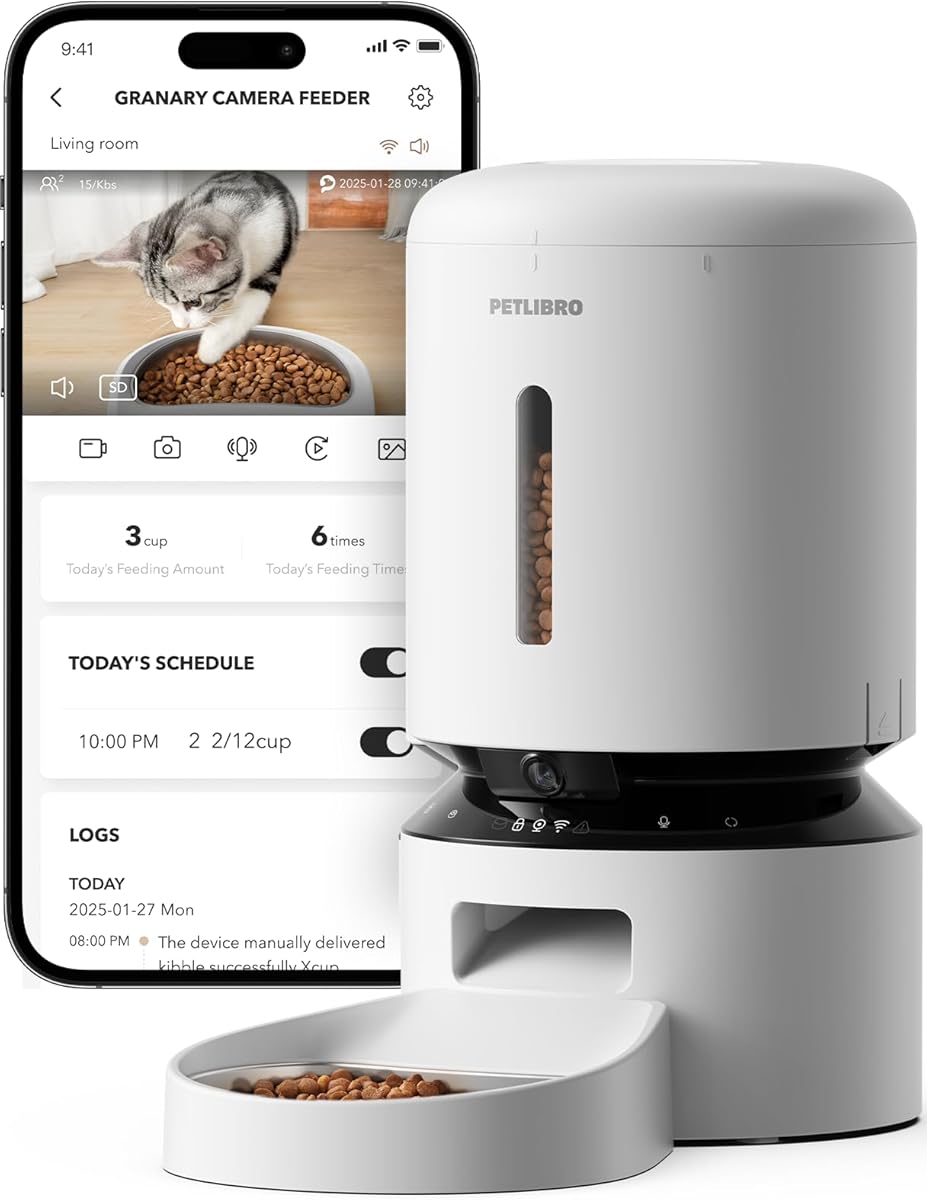 PETLIBRO Automatic Cat Feeder with Camera, 1080P HD Video with Night Vision, 5G WiFi Pet Feeder with 2-Way Audio, Low Food & Blockage Sensor, Motion & Sound Alerts for Cat & Dog Single Tray