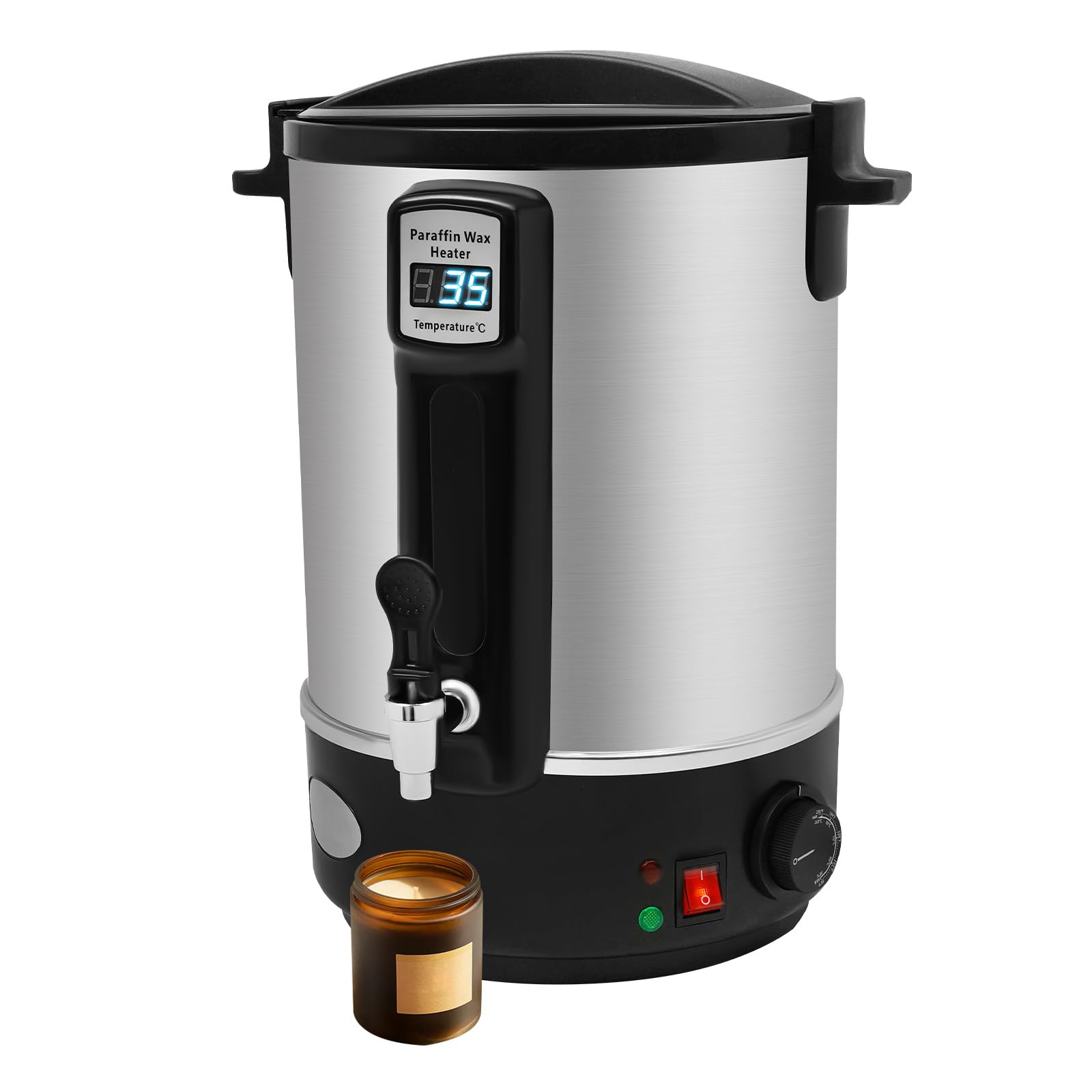 Fundidor de Cera para Velas 12 L con Grifo y Pantalla LED | 1100 W, acero inoxidable 201 y control manual de 30-100 °C para cera de soja, parafina, abeja, coco y gel