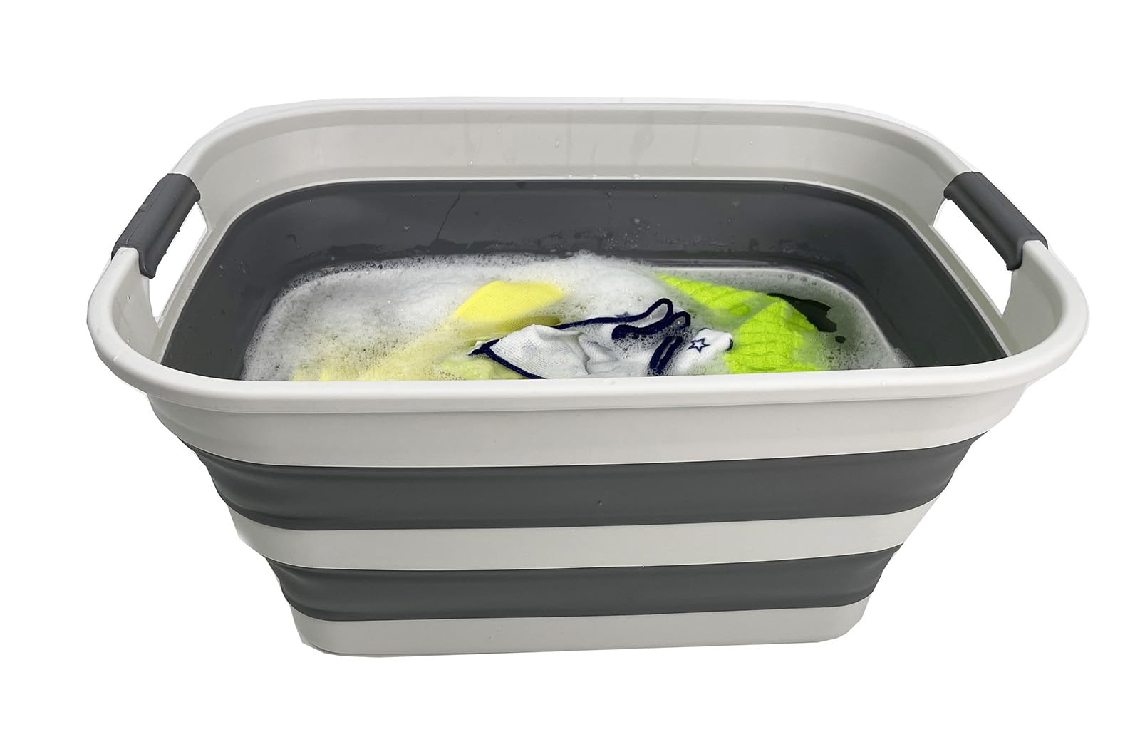 SAMMART Set di 2 biancheria pieghevole in plastica – Contenitore pieghevole pop-up – Lavandino portatile – Cesto portabiancheria salvaspazio (Grigio/Grigio acciaio, 27L)