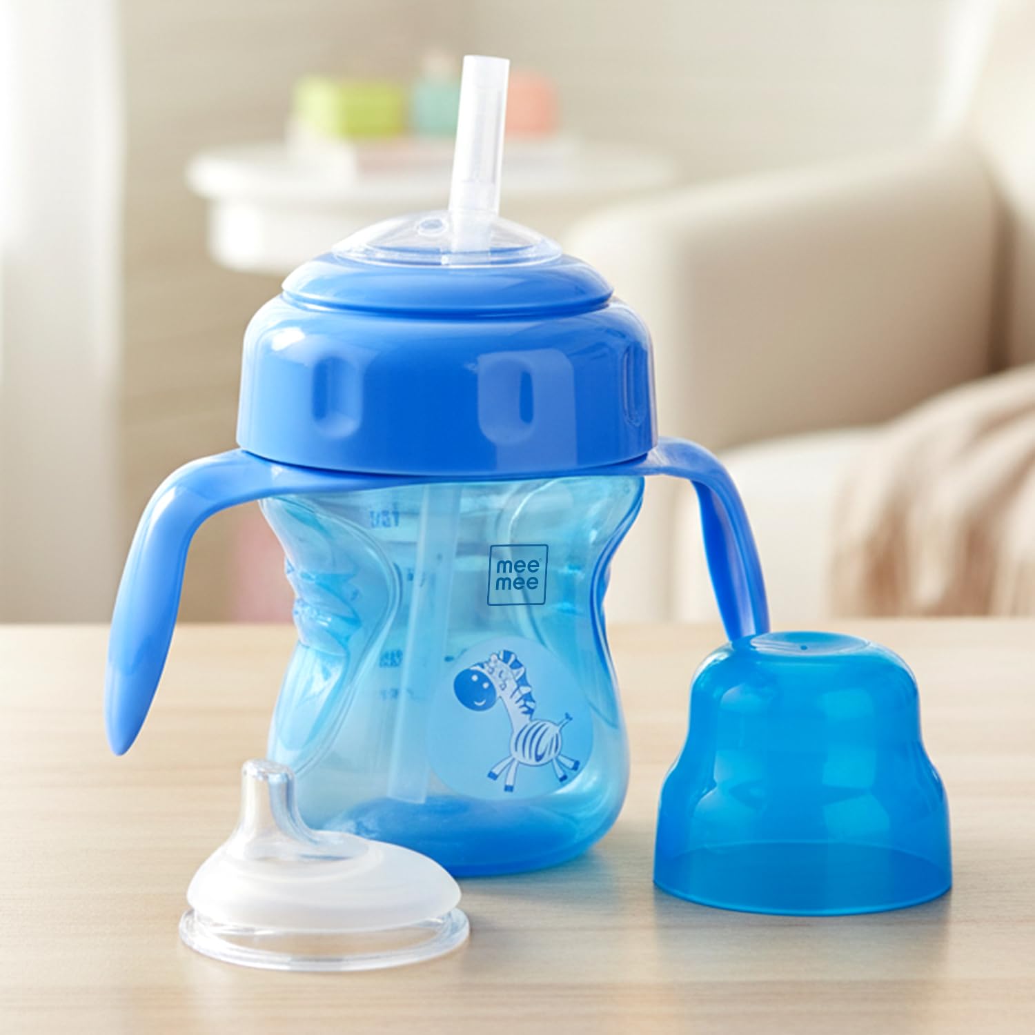 Mee Mee Anti Spill, Interchangeable Sipper/Sippy Cup 150ml with Soft Silicone Spout and Straw BPA Free, 6m+ (Blue)