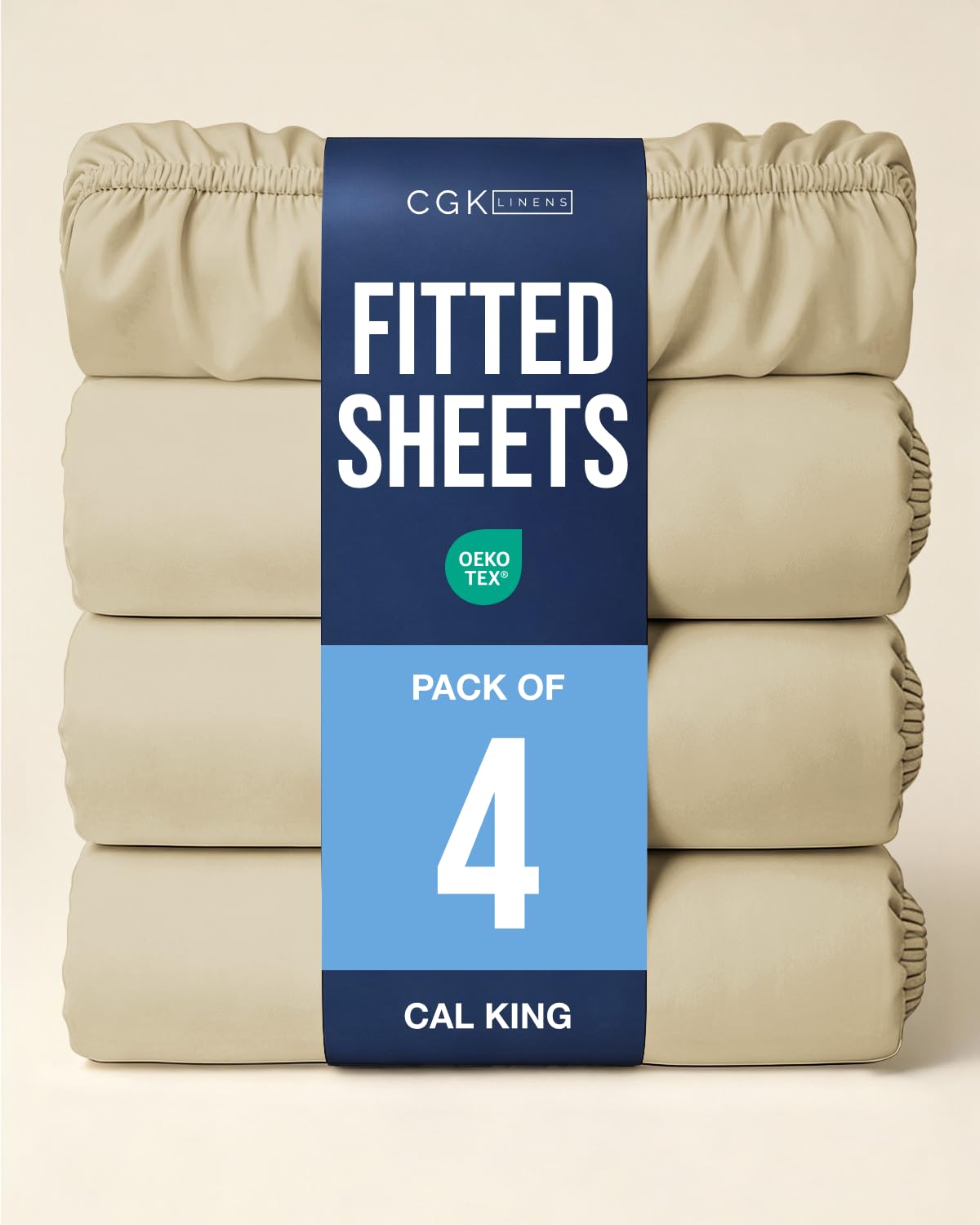 Cal King Fitted Sheet - Pack of 4 Single Fitted Bottom Sheet Only - Beige