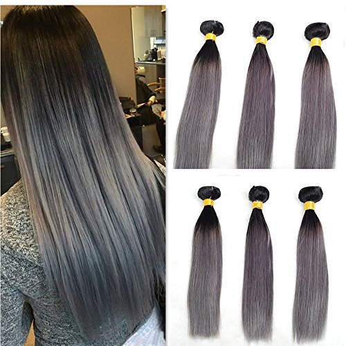 8A Ombre Hair Extensions 2 Tone 1B/Dark Gray Brazilian Virgin Remy Human Hair Weave 3 Bundles Silk Straight Ombre Grey Hair Weaving -18 18 20 inch