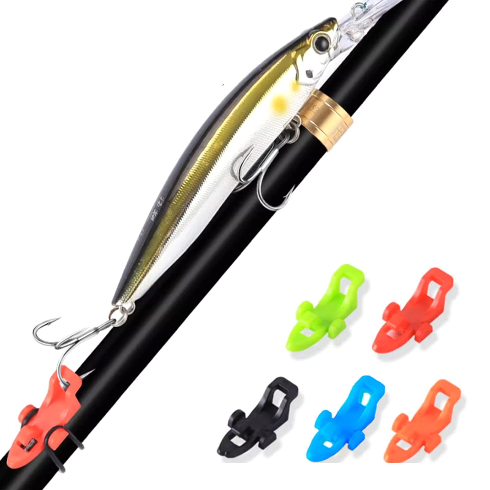 10 ganci per canna da pesca, con anelli in gomma elastica, per vermi e tripli, gancio da pesca in plastica, supporto sicuro per attrezzatura da pesca