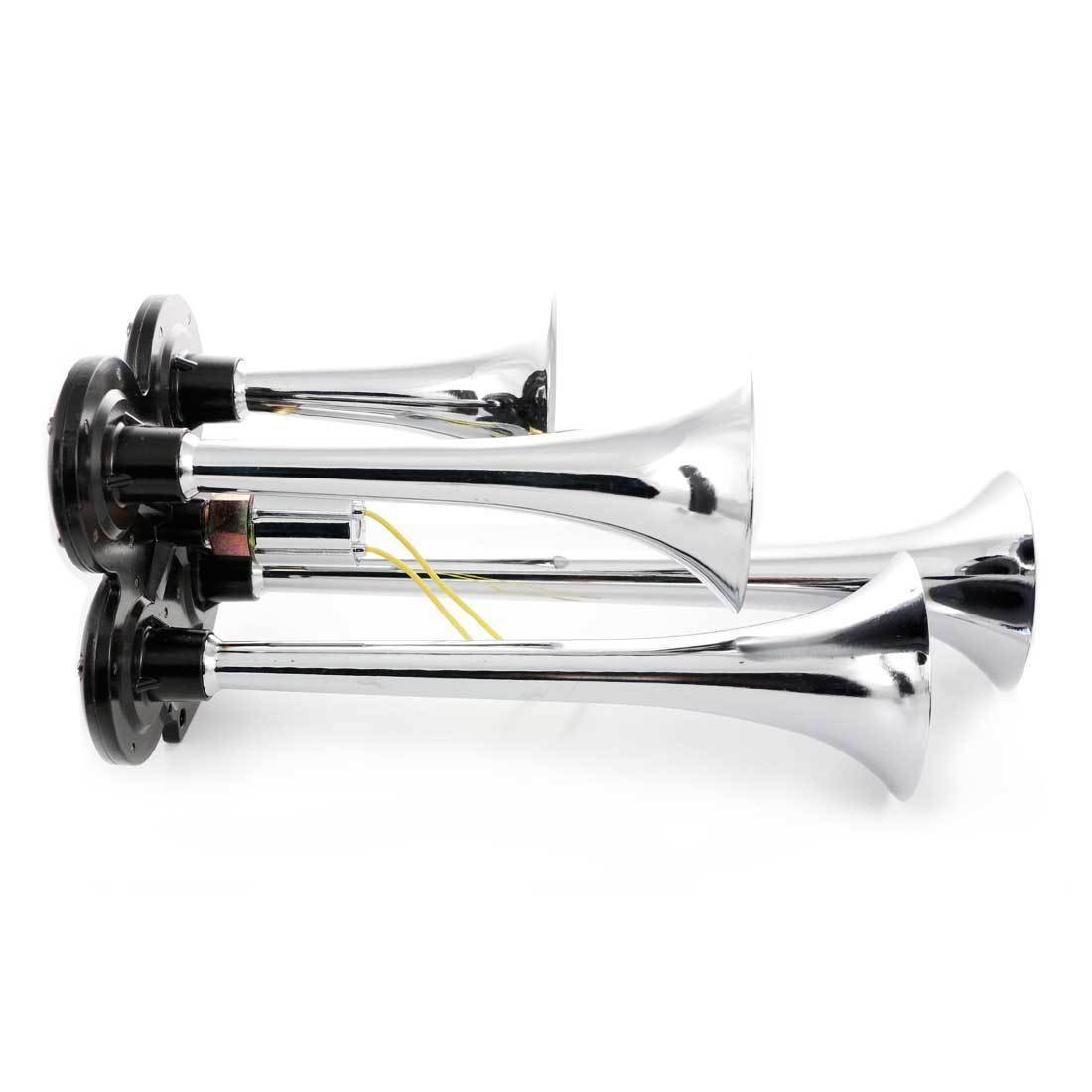Bocina de aire de cuatro tonos cromados potente de 24 V Bocina de trompeta para camiones HDV, tractores, barcos