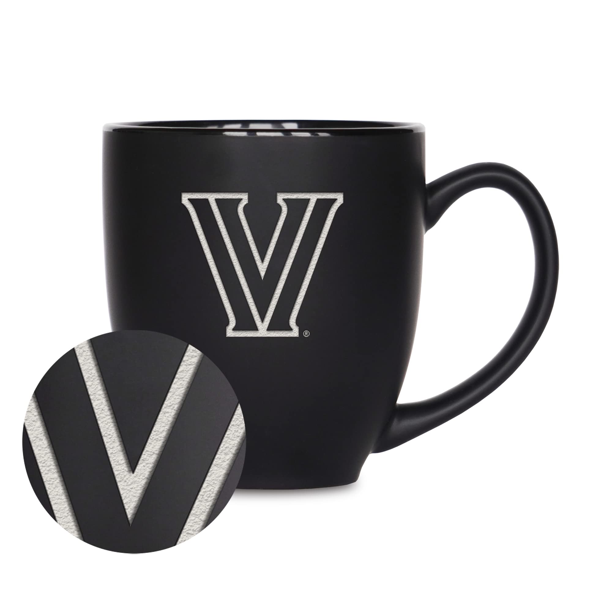 Rico Industries NCAA Villanova Wildcats - Taza principal de 473 ml, color negro mate, para bebidas calientes o frías, logotipo del equipo grabado para una sensación única