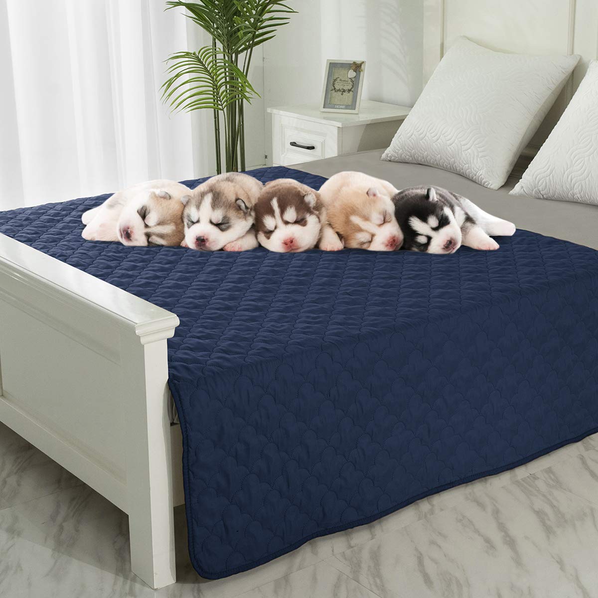 Dog Blankets for Couch Protection Waterproof Dog Bed Covers Pet Blanket Furniture Protector (Navy+Blue, 82"x86")
