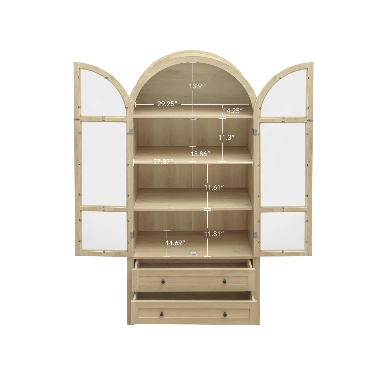 PugSDRLY - Aparador alto con 2 puertas de cristal y cajones, vitrina, arco, mueble de cocina, almacenamiento, armario de madera, 79 x 39,5 x