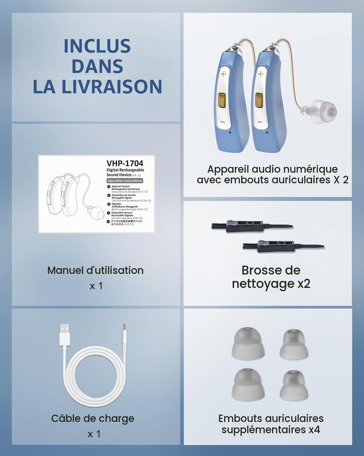 Dispositif de son rechargeable avec filtrage du bruit – 30 h d'autonomie – Dispositif de son discret pour seniors – Utilisation facile