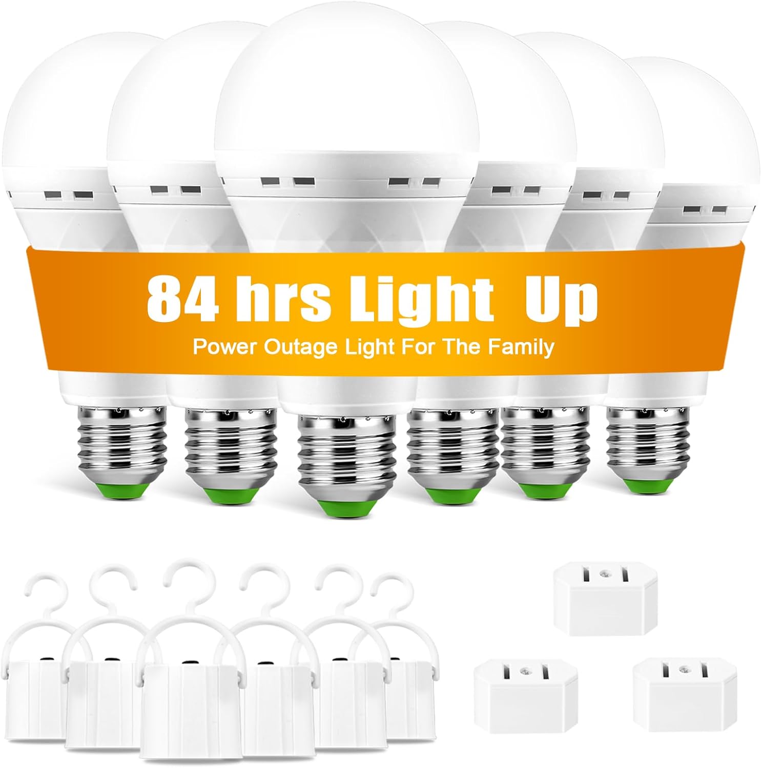 Rechargeable Emergency LED Light Bulbs, Light Up to 84 hrs, Battery Operated Light Bulb, Self-Charging Light Bulb 1500mAh Battery Backup Light Bulbs for Home Power Failure (E26 6 Pk Daylight)