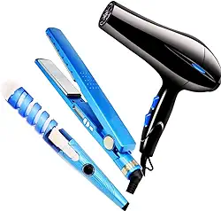 Kit Prancha Chapinha Nano Titanium + Secador Profissional Potente + Modelador De Cachos Spiral Voltagem 220v