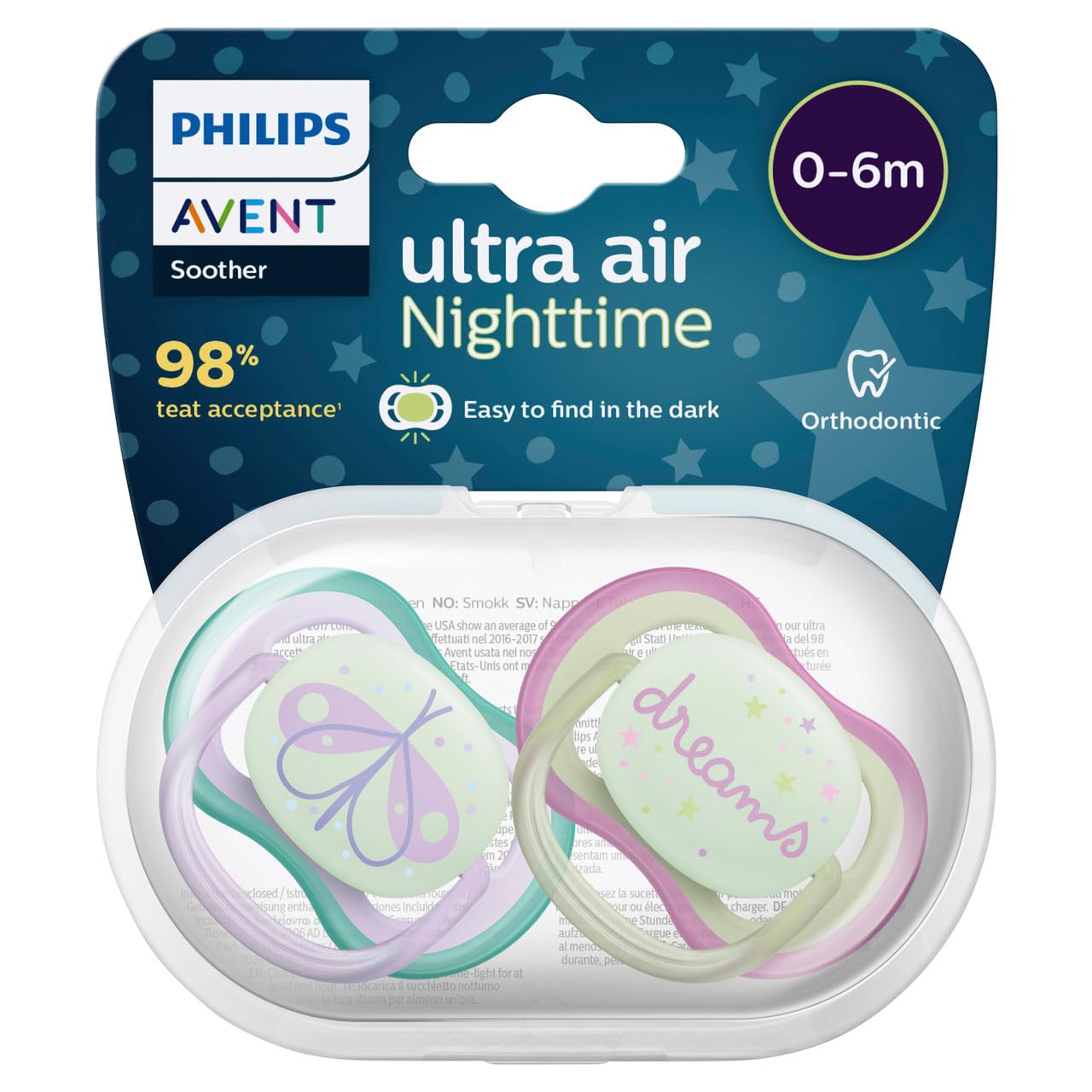 Ultra Air Night Schnuller 0-6 Monate, phosphoreszierend, 2 Stück Philips Avent