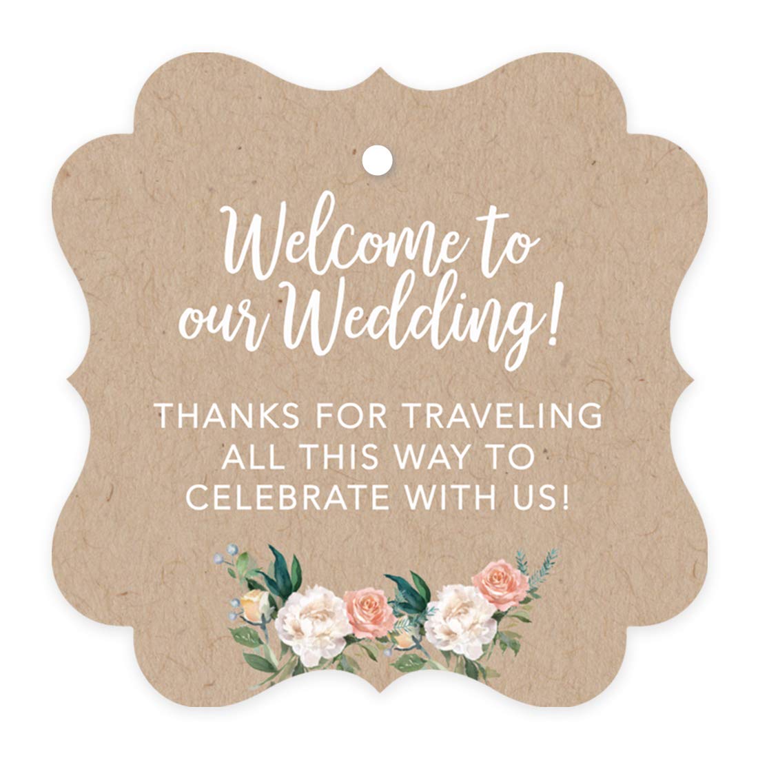 Andaz Press Out of Town Bags Fancy Frame Gift Tags, Welcome to Our Wedding Thanks for Traveling to Celebrate with Us, Kraft Brown Tan, 24-Pack, for Destination OOT Gable Boxes-image-14