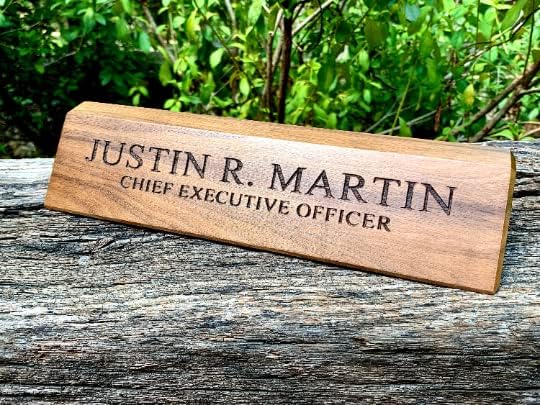 Miniatura 2 de Engraved Business Card Holder, Desk Name Plate, Custom Name Sign, Personalized Wood Desk Name, Customized Walnut Desk Name, Executive Desk (9.9"