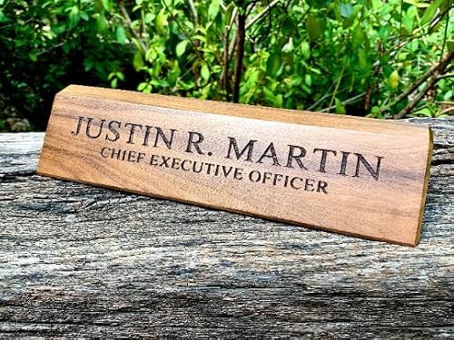 Engraved Business Card Holder, Desk Name Plate, Custom Name Sign, Personalized Wood Desk Name, Customized Walnut Desk Name, Executive Desk (8.5