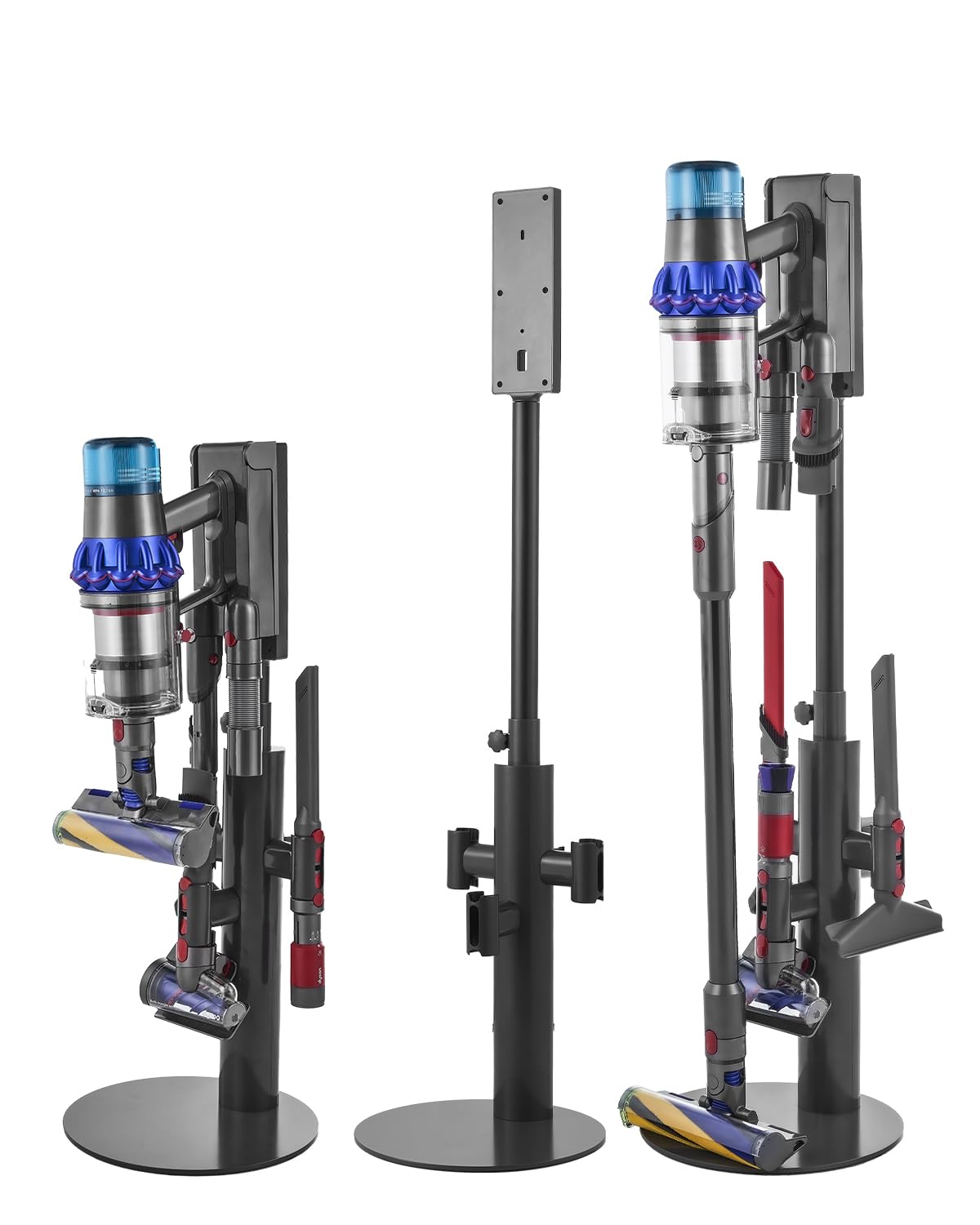 VEVOR Support d'Aspirateur pour Dyson V7, V8, V10, V11, V12, V15, SV10, SV12, SV14, SV18, SV21, Porte-aspirateur Vertical Stable avec 3 Clips et Hauteur Réglable 865-1300 mm pour Espaces Restreints