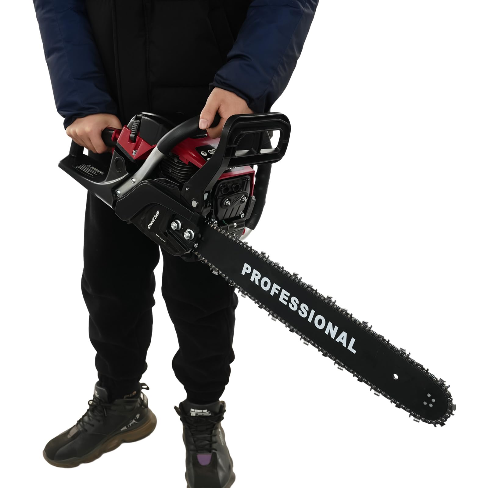 Motosierra de gasolina – 2,4 kW 58 cc cilindrada – Longitud de la espada 20 pulgadas incluye protección de espada y bolsa de transporte, para la recolección de madera, corte de madera, poda de ramas