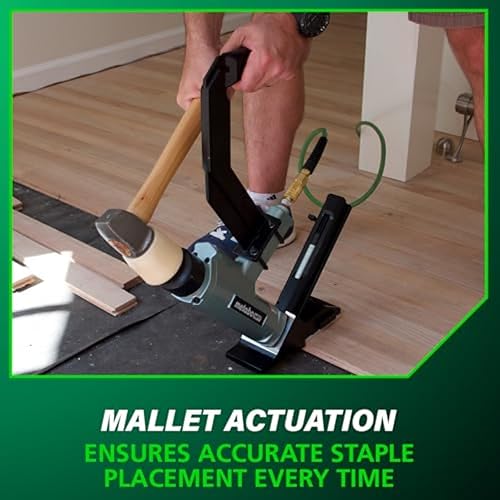 Miniatura 7 de Metabo HPT Engrapadora de suelo  Neumática  Acepta grapas de calibre 15.5 de 1 a 2 pulgadas  Corona de 12 pulgada  Mango desmontable de largo