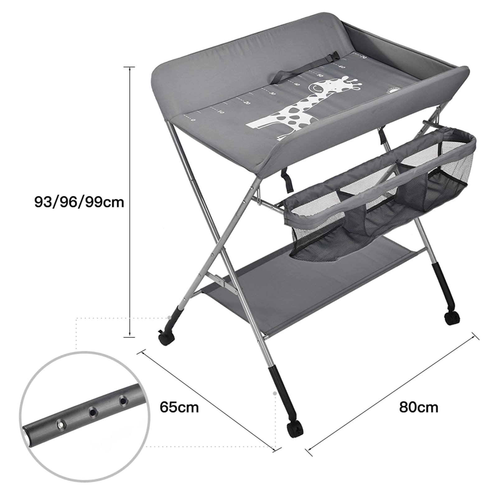 Homewell Cambiador de bebé plegable, con cambiador, cinturón de seguridad, compartimentos, bonito patrón e indicación de altura, estable y cómodo (gris profundo)