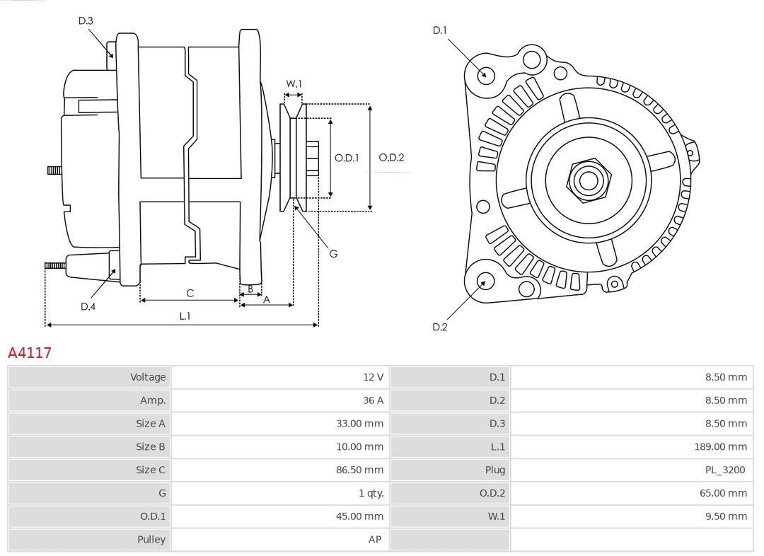 Alternatore AS-PL A4117 | A4117 adatto per Austin serie 1000 Allegro Maxi