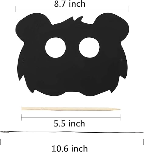 Miniatura 2 de Honoson 36 máscaras de animales de papel para rascar, máscaras de arco iris con cordones elásticos y 12 lápices de madera para disfraces, disfraces,