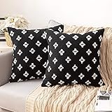 MIULEE Set of 2 Decorative Throw Pillow Covers Rhombic Jacquard Pillowcase Soft Square Cushion Case for Couch Sofa Bed Bedroom Car Living Room, 18x18 Inch, Black