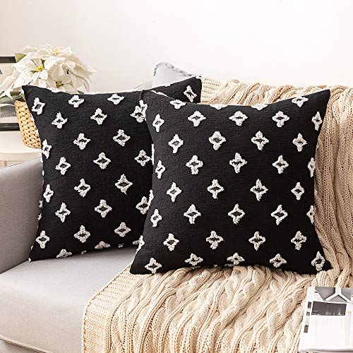 MIULEE Set of 2 Decorative Throw Pillow Covers Rhombic Jacquard Pillowcase Soft Square Cushion Case for Couch Sofa Bed Bedroom Car Living Room, 18x18 Inch, Black