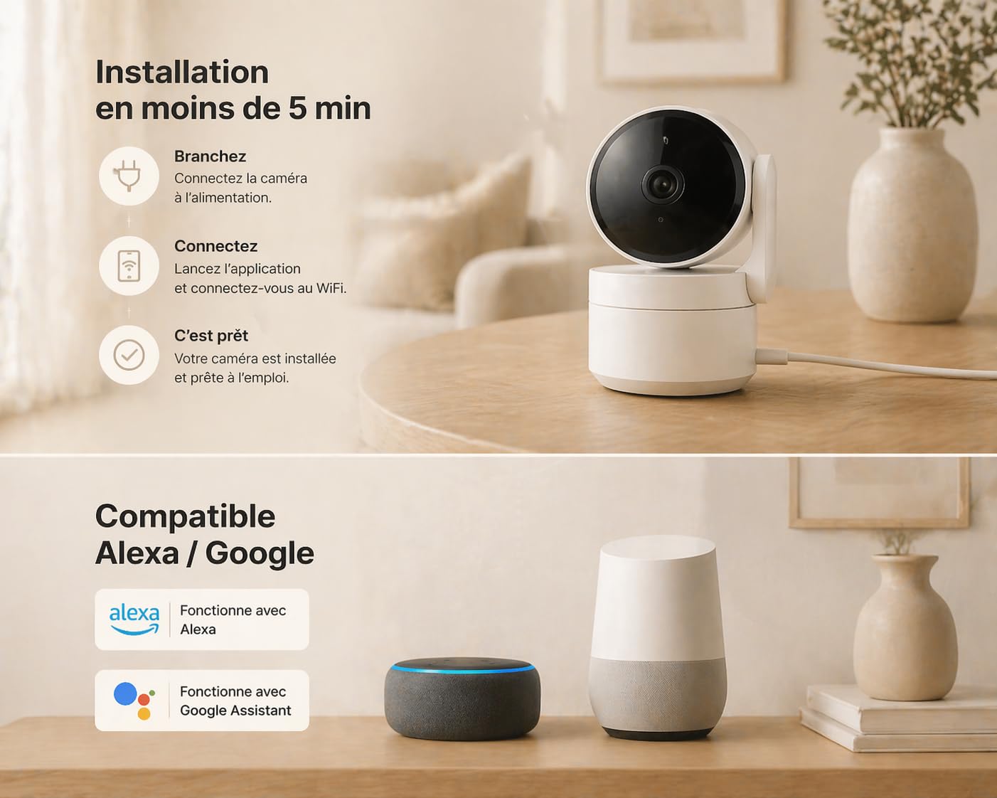 Daewoo Security - Pack Alarme Maison WiFi Vigilia VIG103 – sans Fil sans Abonnement, Caméra Full HD, Sirène Extérieure, Détecteurs Mouvement & Ouverture, Compatible Animaux, App Mobile