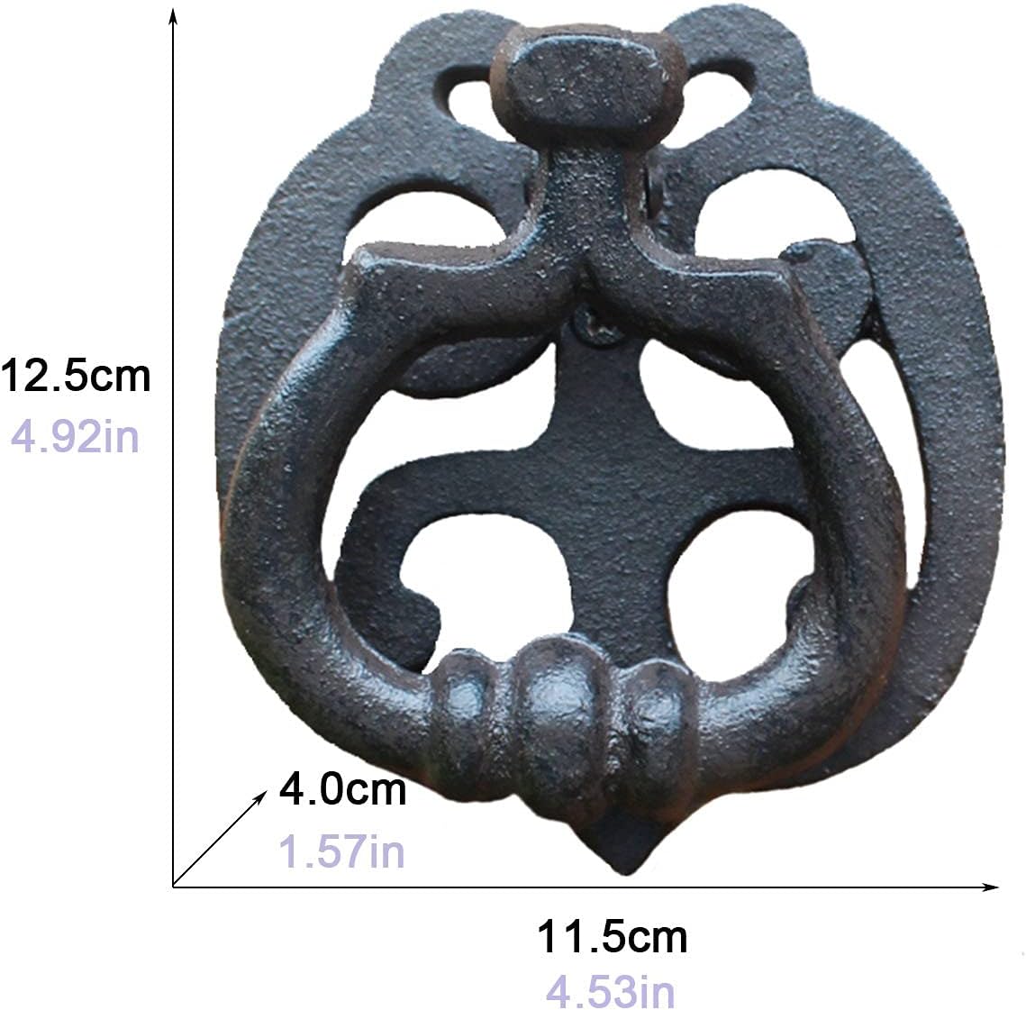 Door Knocker Wall Decor for Front Door Decoration Retro Nostalgia Cast Iron Door Knocker, Black Iron Knock Door Bolt, Quadrangle Wooden Door Elm Solid Door Knocker Handle, 4.92×4.53in