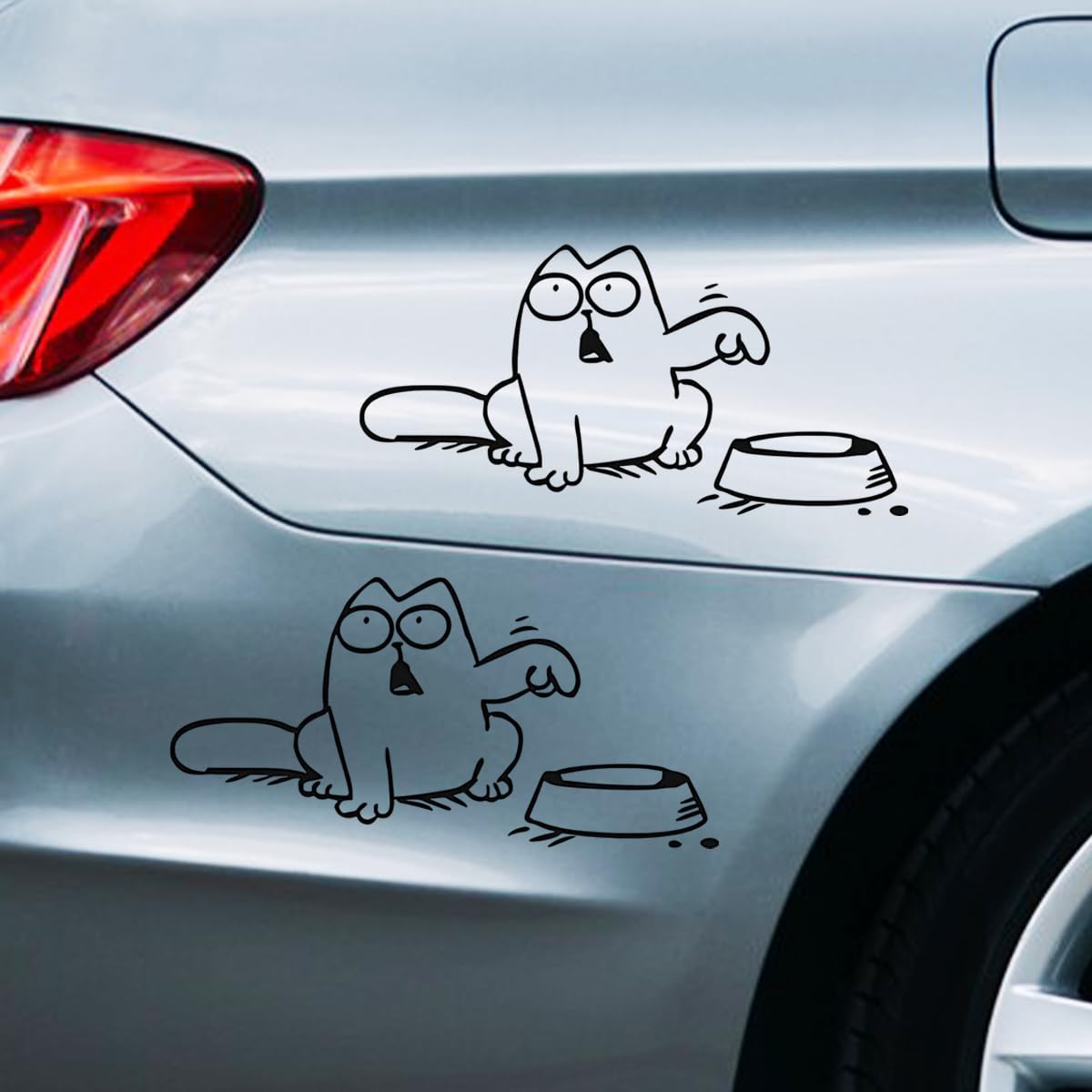 YoRise 2PCS Simon Cat Car Fuel Cap Sticker Decal Vinyl Bumper Stickers Funny Hungry Cat with Empty Bowl