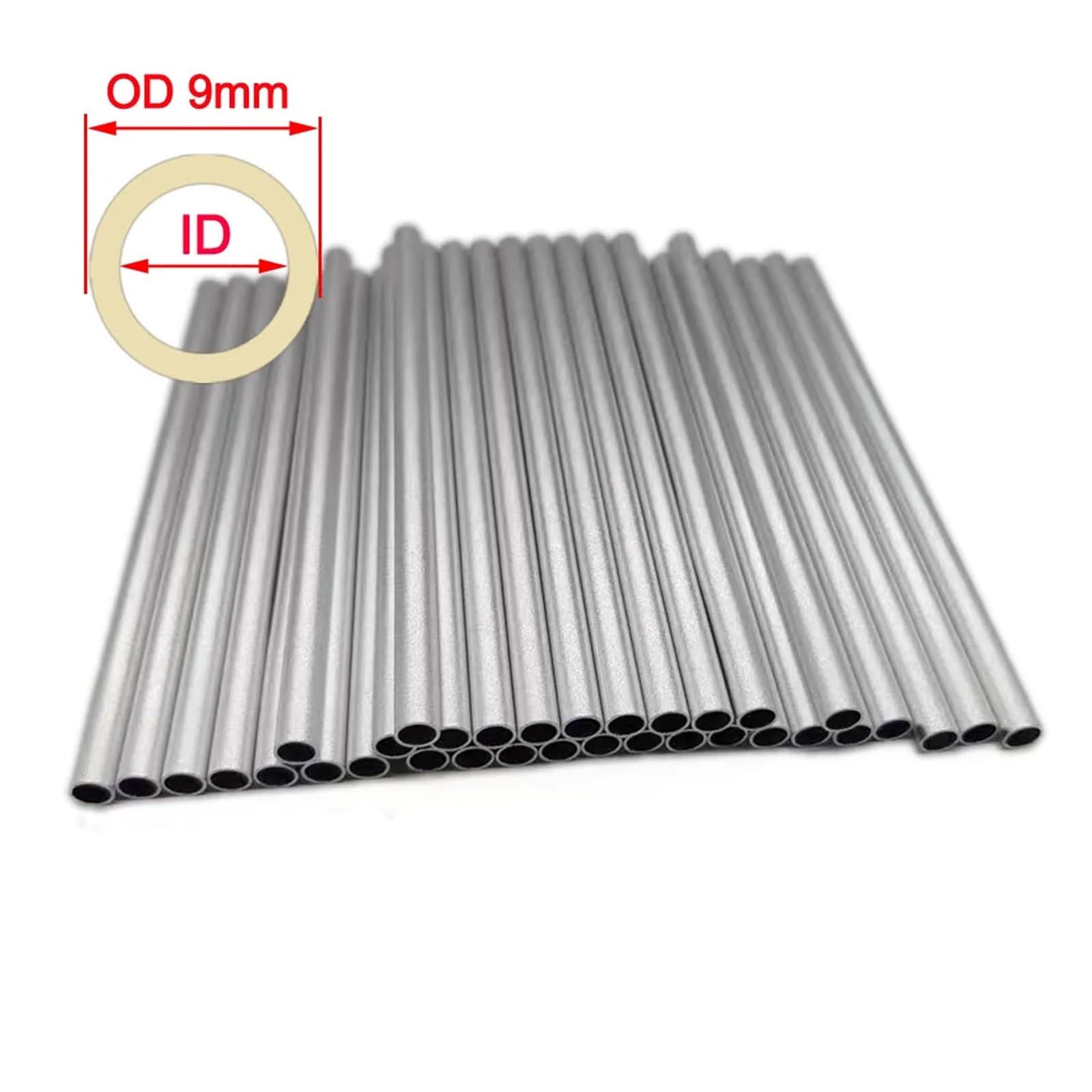 Tubo de aluminio OD9mm 6061, diámetro exterior de 9mm, diámetro interior de 8mm, 300m, 8 unidades, plateado