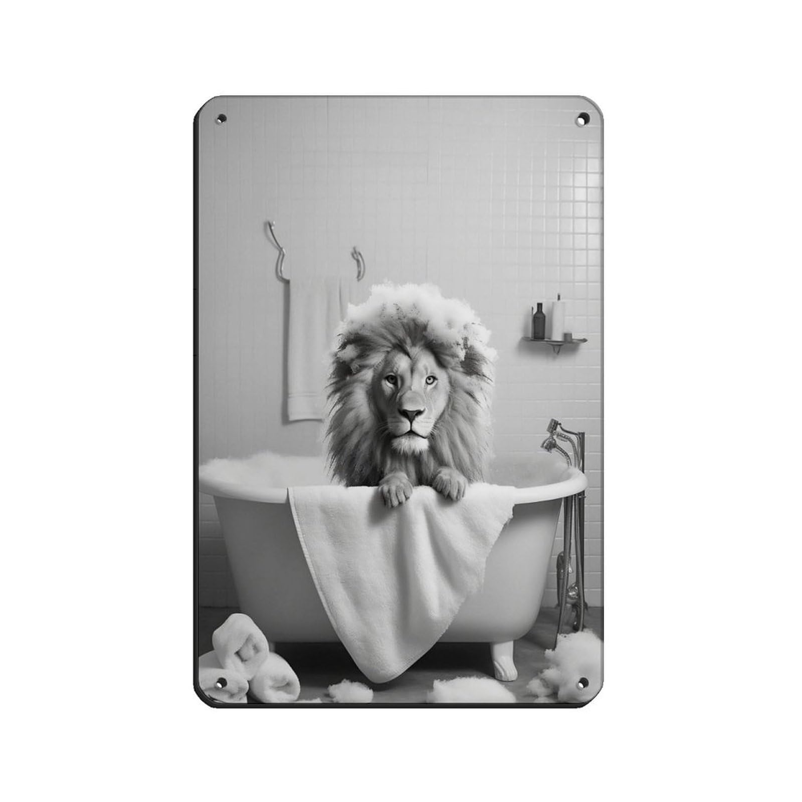 Adorable Lion in Tub Bathroom Art Poster Tin Sign Vintage Metal Pub Club Cafe Bar Home Wall Art Decoration Poster Retro 8x12inch(20x30cm)