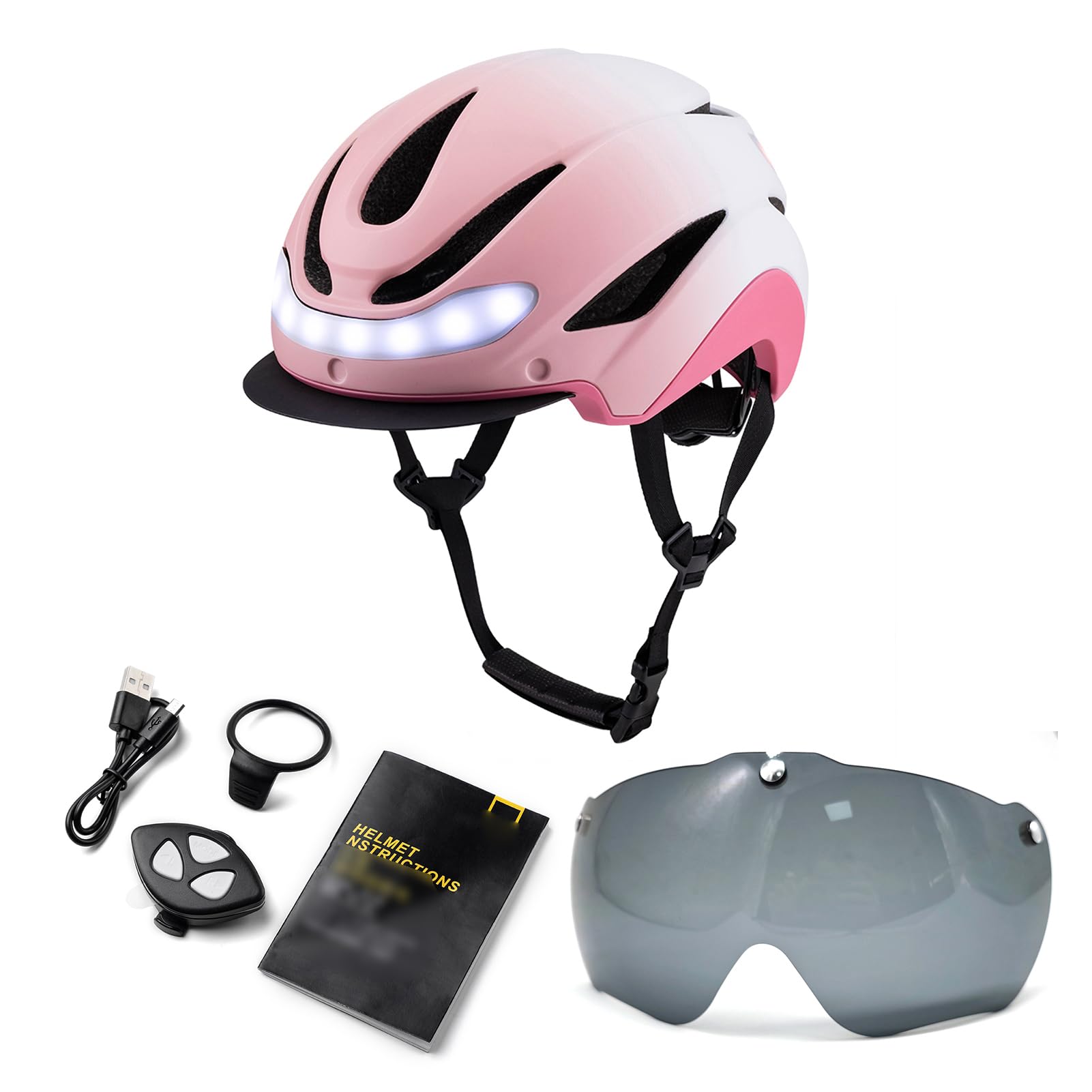 XUMIUZIY Casco de Ciclismo Inteligente con Intermitentes Integrados, Lente Antivaho de Alta Claridad, Visera Solar Desmontable, Seguridad LED para Ciclistas Urbanos