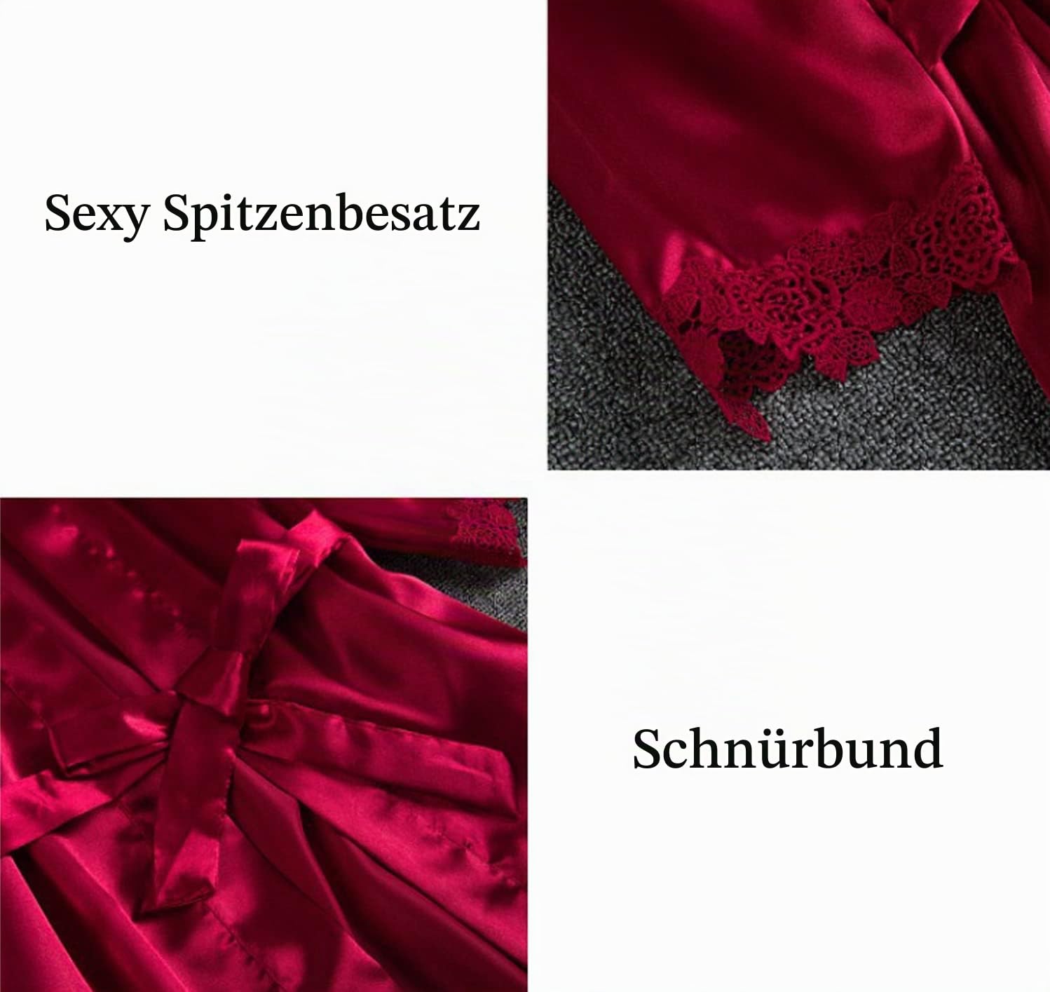 Damen 5 Stücke Satin Schlafanzug Set, Spitze Kimono Robe Pyjama Set, Sexy Negligee Shorts und Lange Hosen Nachthemd 5-teiliges Set, Mit Brustpolster