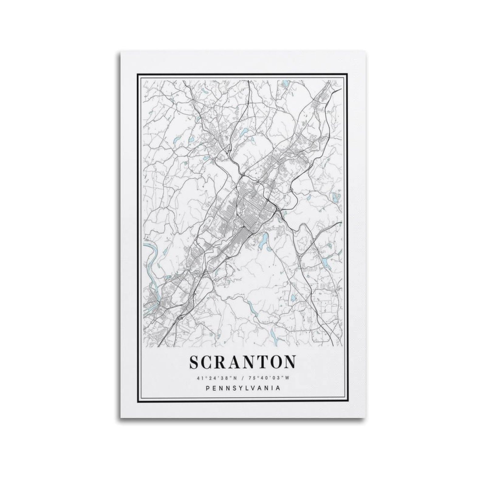 xiaoxiaoshen Scranton Pennsylvania Map Canvas Poster Wall Art Prints Room Aesthetic Murals Bedroom And Living Decorations 24x36inch(60x90cm)