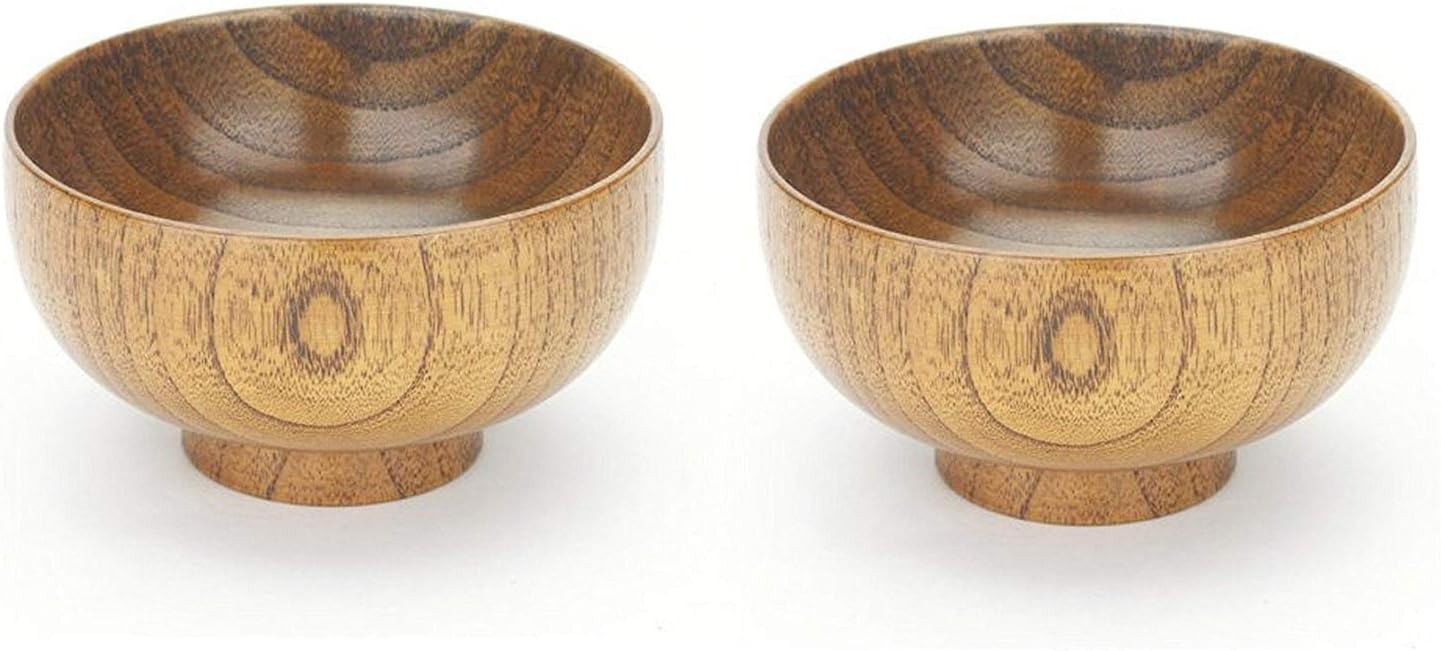 JapanBargain1653, Set of 2 Wooden Bowls Japanese Zen Style Rice Bowl Miso Soup Soup Dessert Bowls Salad Snack Bowls