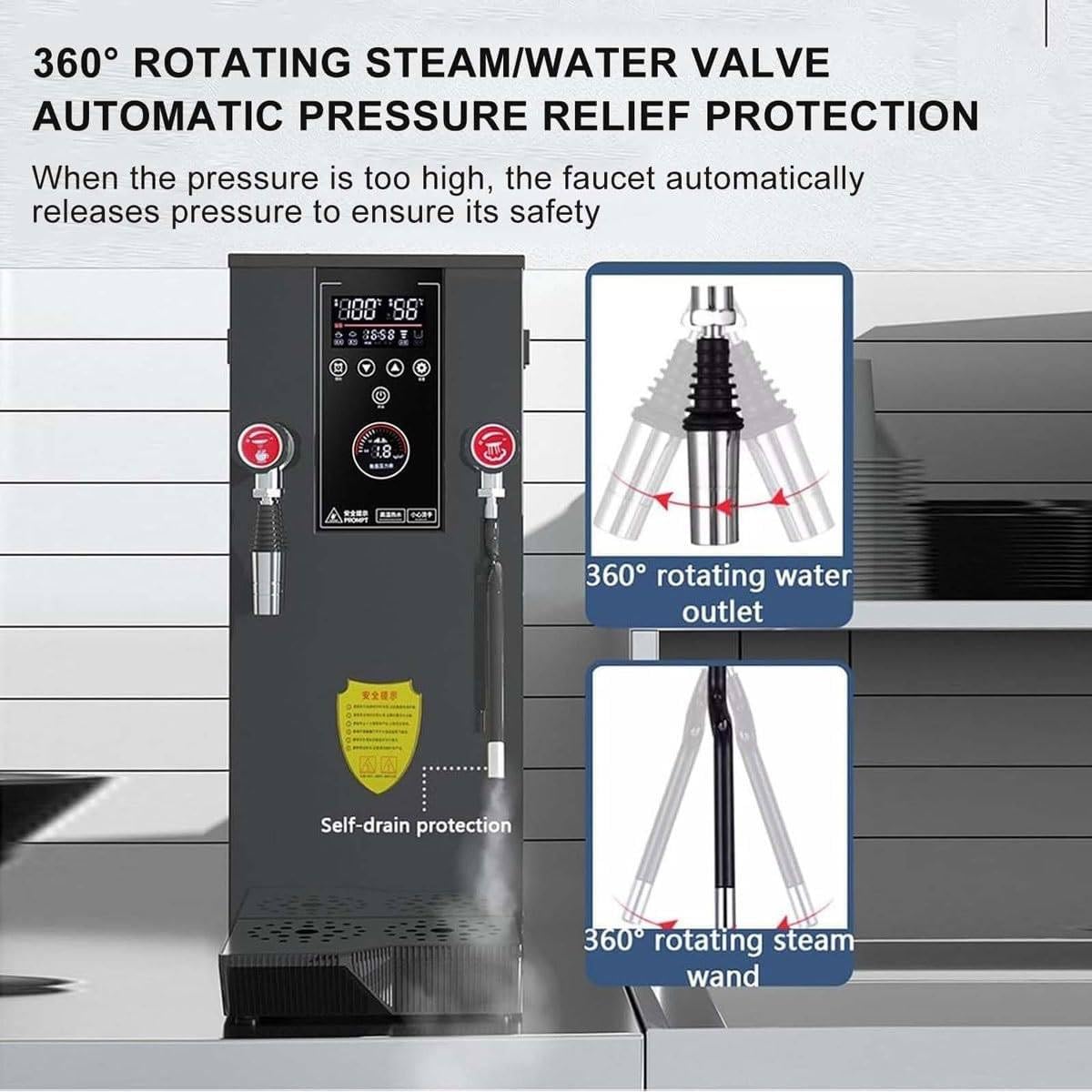 Montalatte commerciale – Pentola a vapore completamente automatica con collegamento a vapore girevole a 360° e controllo preciso della temperatura per caffè e tè bevande