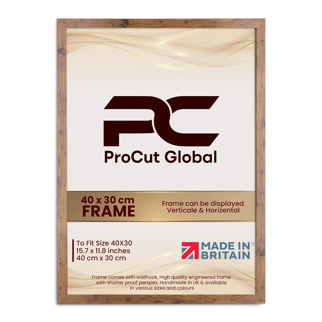 Procut Global 40X30CM Rustic Oak Picture Frames - Modern Wooden Photo Frame with Shatterproof Perspex for Wall or Tabletop - Perfect for Posters, Certificates, Prints - Sizes & Colors Available