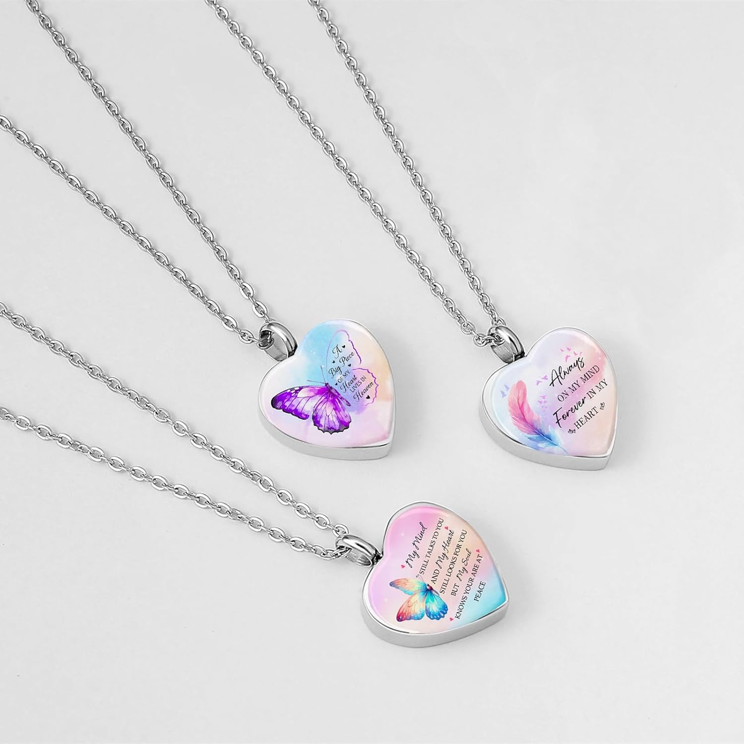 RIPFEVURN 3pcs Cremation Jewelry Heart Butterfly Urn Necklaces for Ashes for Women Stainless Steel Glass Urn Locket for Human Ashes Holder Memorial Keepsake Pendant - Image 3