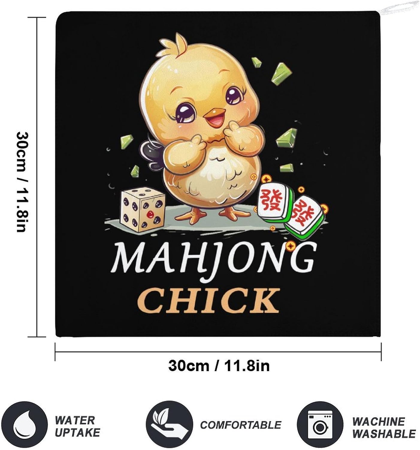 Mahjong Chick Chinese Board Game Hand Towels for Bathroom Kitchen Towels Small Towel Handkerchiefs with Hanging Loop 4PCS