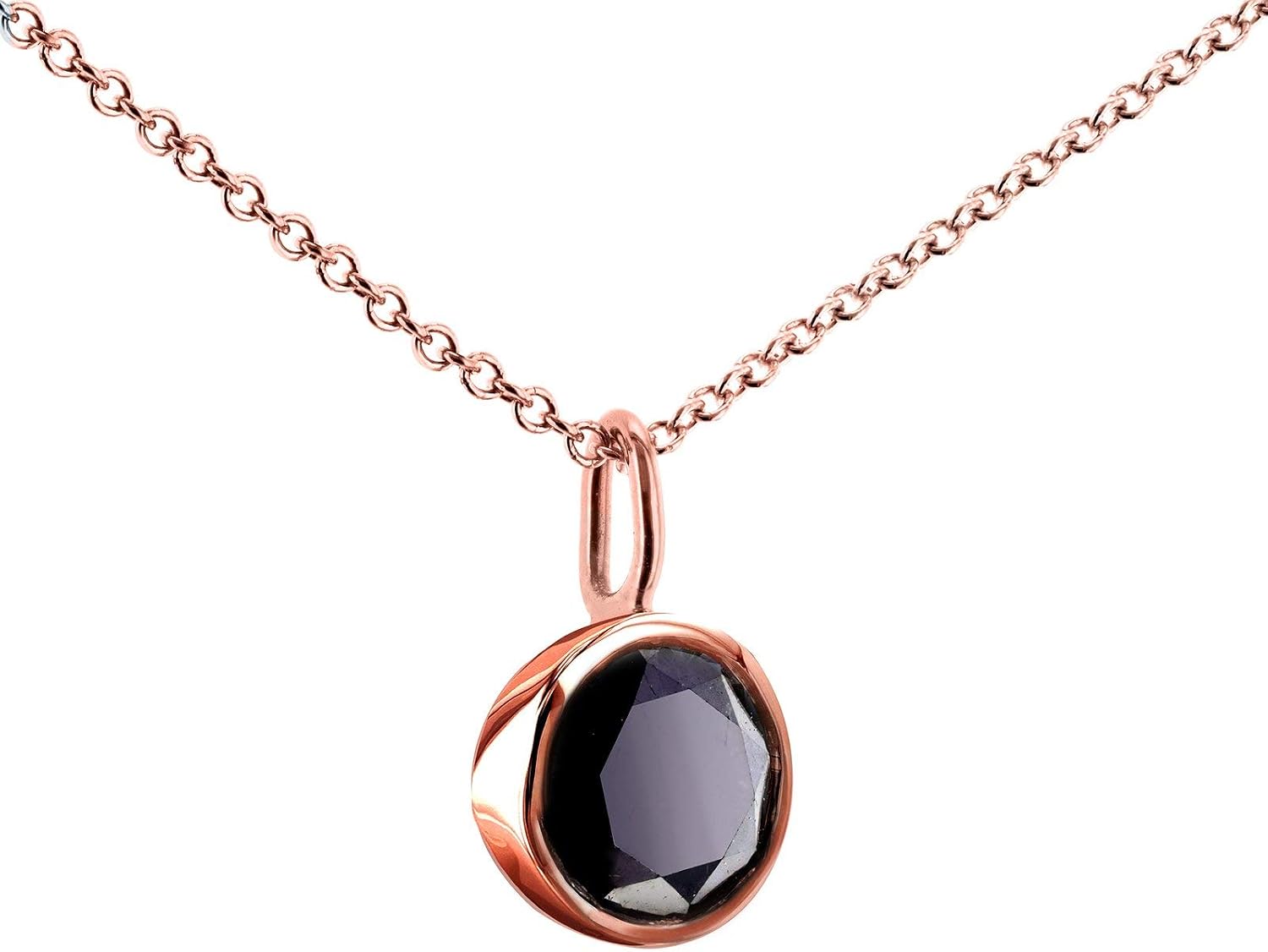 Kobelli Black Diamond Solitaire Bezel Pendant and Detachable Chain 1 CTW in 14K Rose Gold (16" Chain)